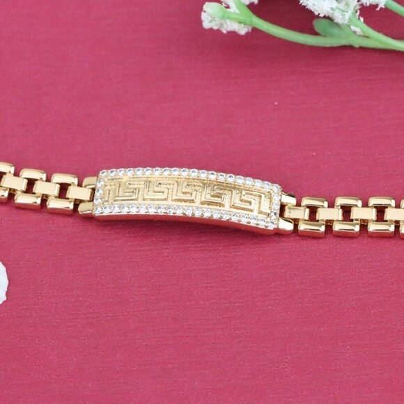 "Rose Gold Bracelet with Greek Key Design and Crystal Border, XPBL0950 - Picture 12 of 12